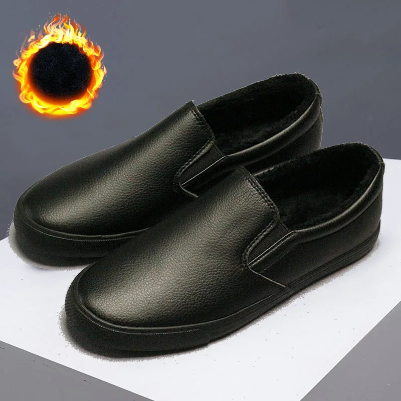 New 2024 Winter Shoes Men Loafers Soft All Black Shoes Warm Plush Flat Mens Casual Shoes Slip-on Male Footwear A4040