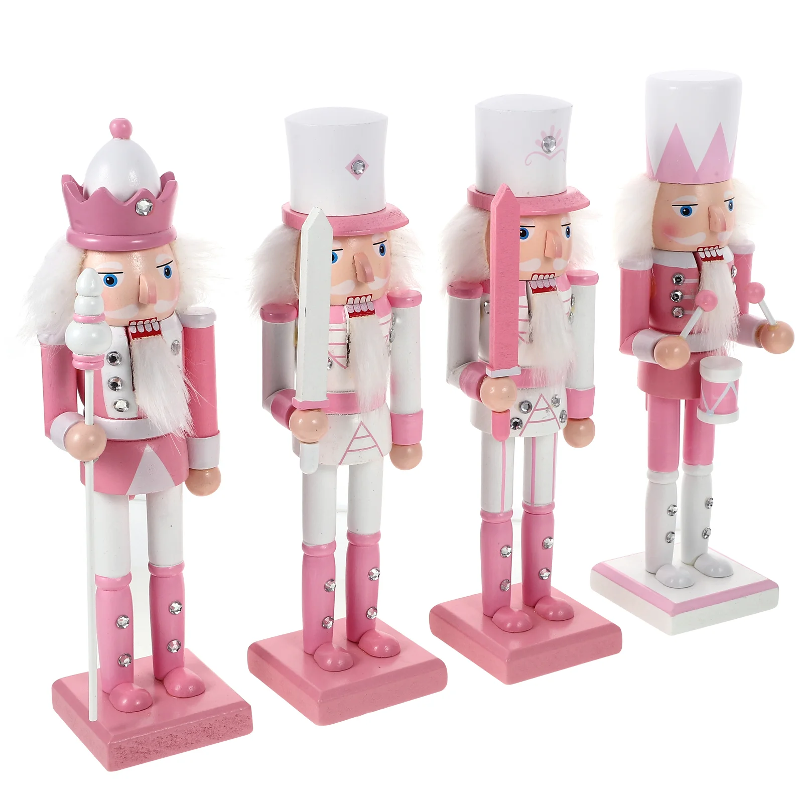 4 Pcs Christmas Nutcracker Home Decor Xmas Wood Nutcrackers Sequins Figure Ornaments