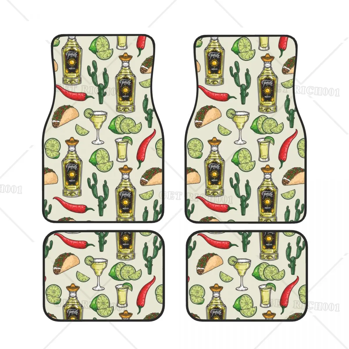 Colorful Mexico Equila Drinks Pattern Car Floor Mats Set of 4 for Men Women Car Accessories One Size Thick Car Floor Carpets