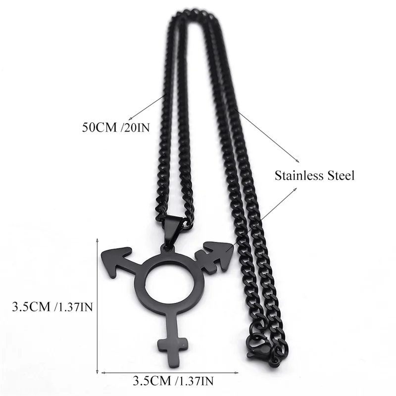 المتحولين جنسيا قلادة للنساء الرجال الفولاذ المقاوم للصدأ أسود اللون الذكور الإناث رمز مثلث قلادة قلادة مجوهرات N1463S06