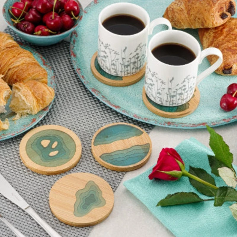 Creative Bamboo Resin Creative Classical Round Square Coasters Placemats Heat Mat Japanese Style Cup Mat Kitchen Home Decoration