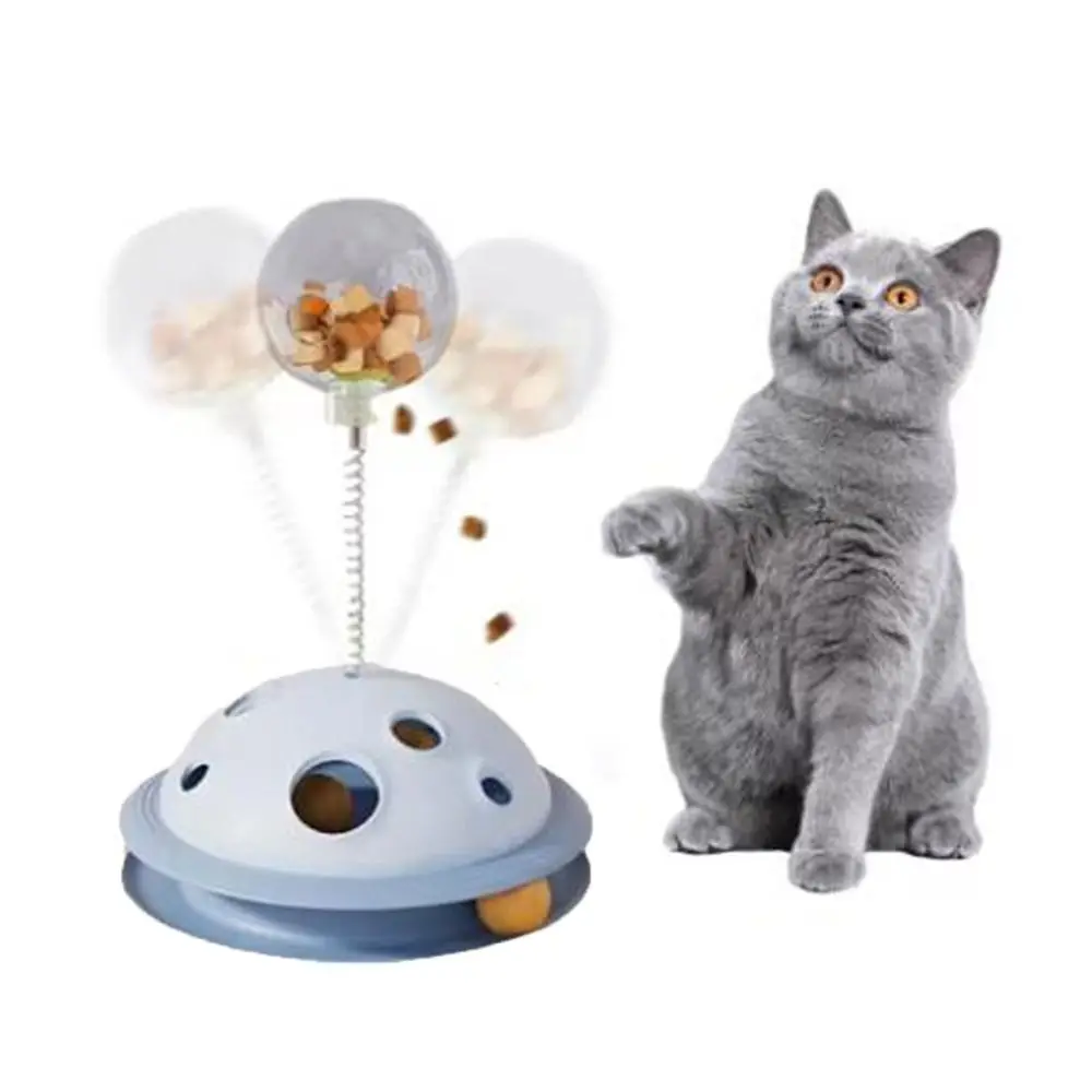 

Plastic Cat Leaking Food Ball Detachable Interactive Cat Turntable Toy with Spring Rod Cat Track Balls Toy