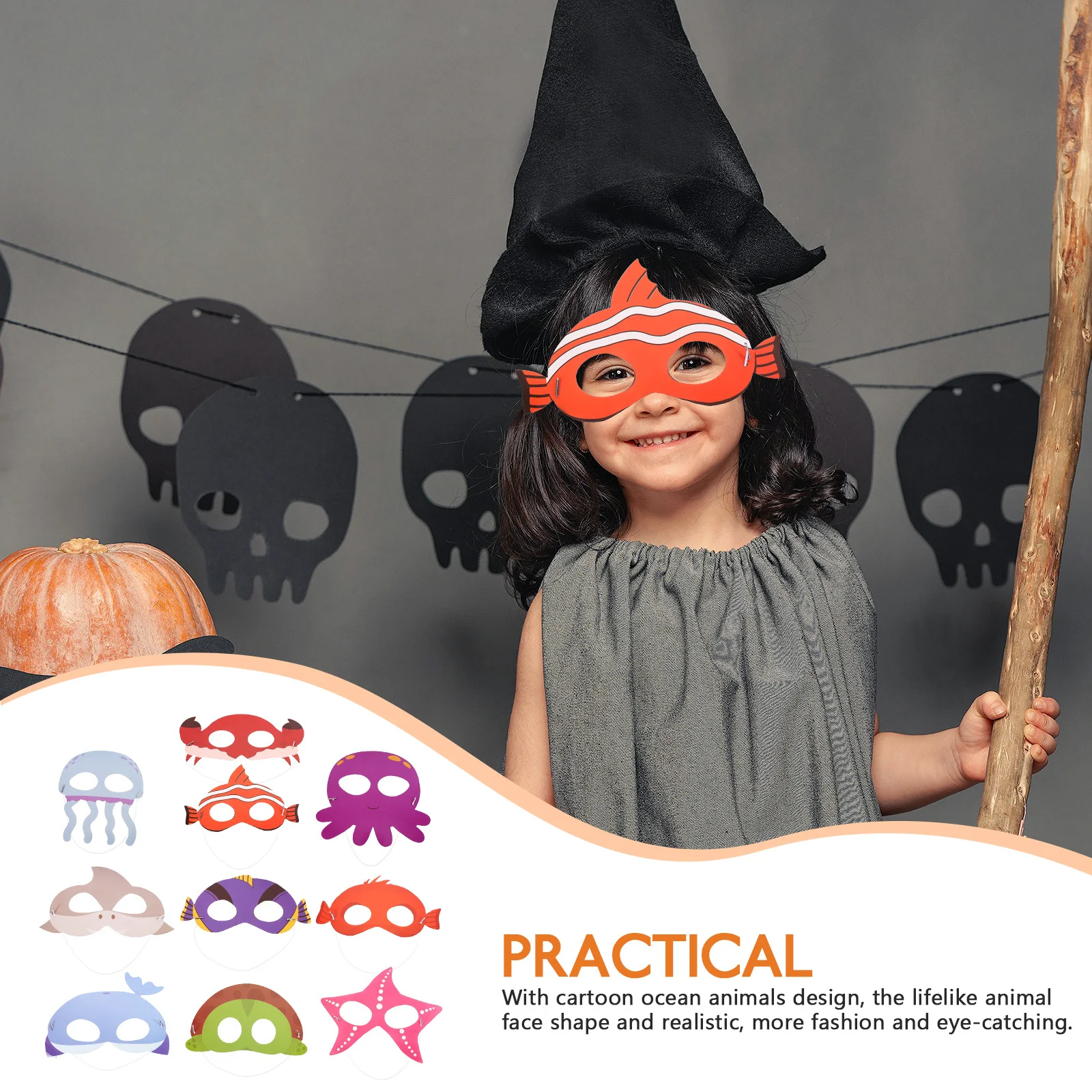 

10pcs Ocean Animal Masks Lightweight Reusable Halloween Cosplay Face Mask For Party Festival Decoration Supply