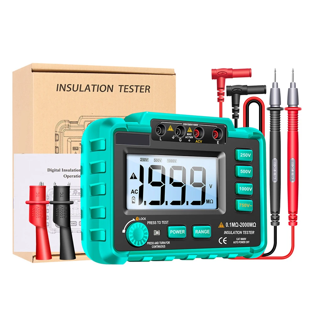 

Insulation Resistance Tester Digital Megohmmeter 250V 500V 1000V LCD Display High Voltage Indicator Low Alert Portable