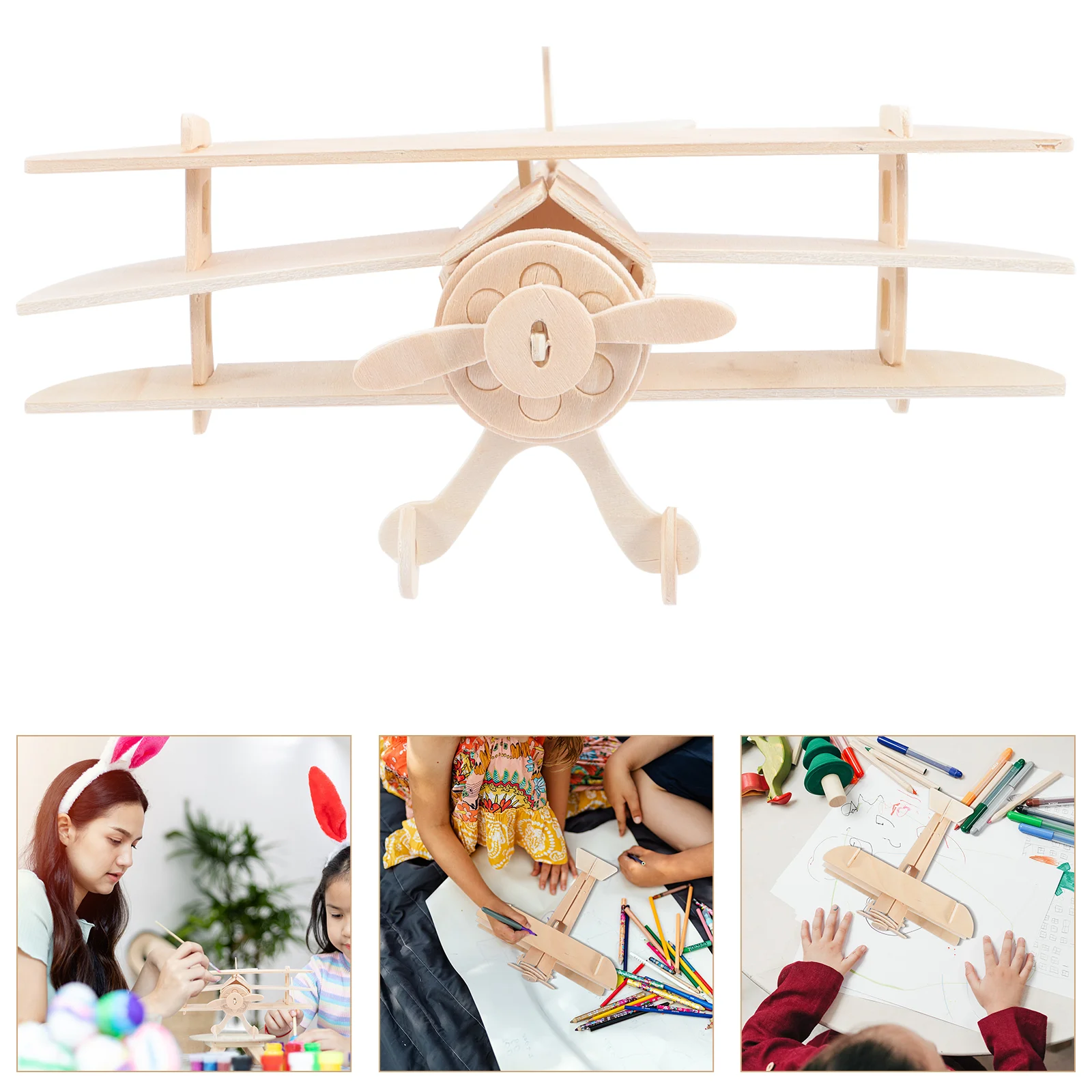 3 Pcs Safe Toy 3d Wooden Puzzles Paint Creativity Model Airplane Kits for Boys 8-12 Confidence Imagination