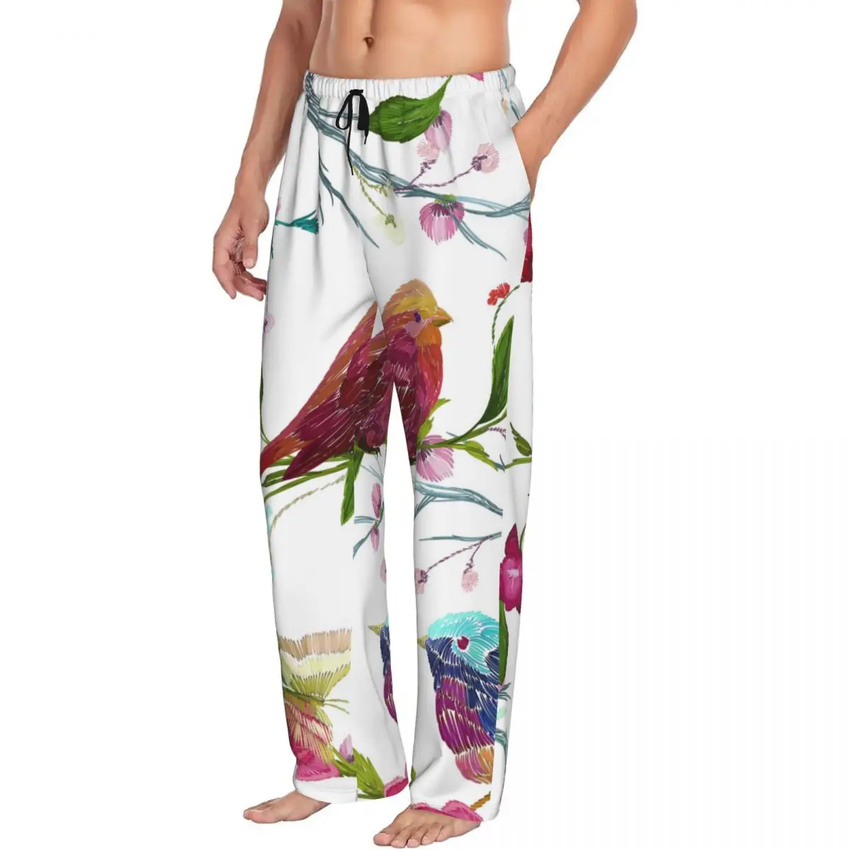 Watercolor Butterfly Flower Leaf Tree Branch Pajama Pants Sleepwear for Men Elastic Waistband Sleep Lounge Bottoms with Pockets