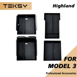 TEKSY For Tesla New Model 3 HIGHLAND 2025 2026 Center Console Storage Armrest Storage Box Upper&Lower Flocking Accessories New