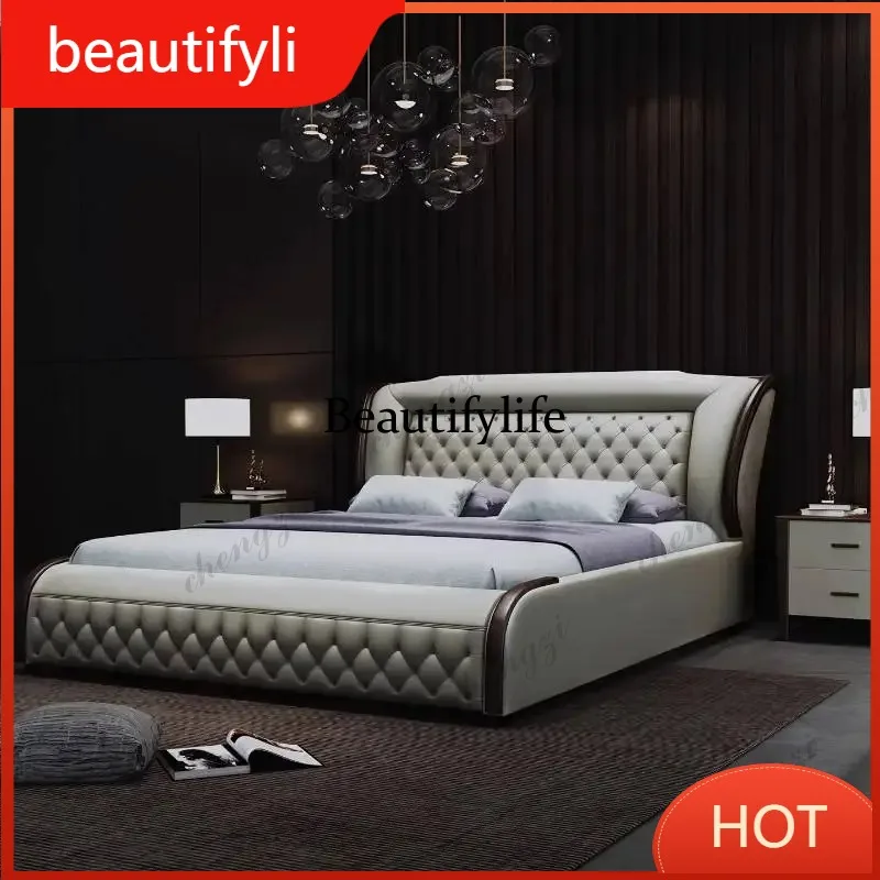 

A139 European Large Double Bed Soft Designs Elegant Wooden Japanese Double Bed Luxury Storage Modern Cama Matrimonial Furniture