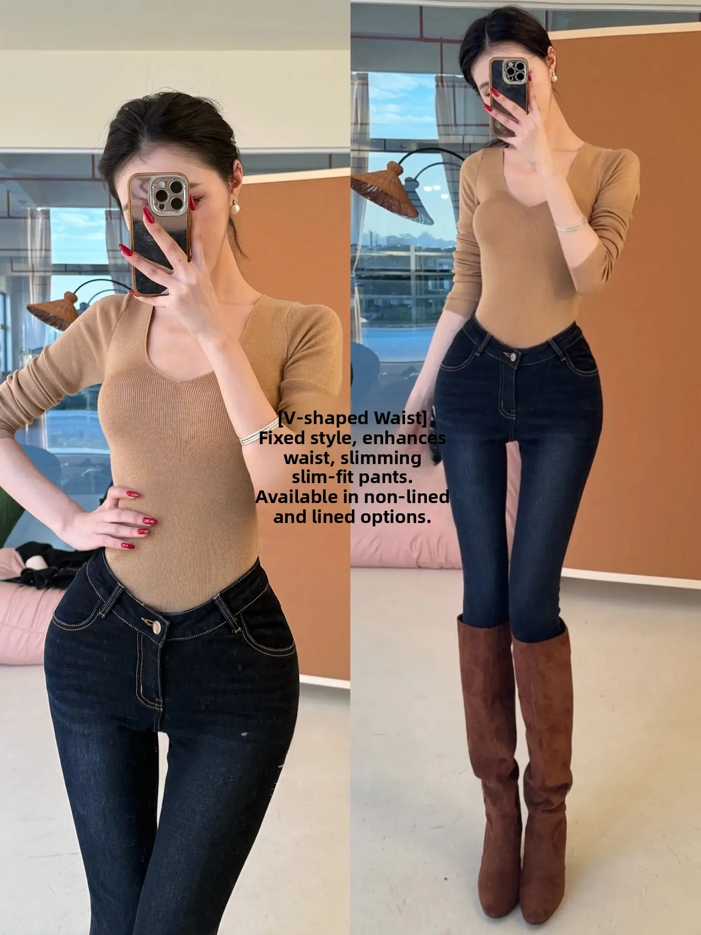 

Spring Summer Korean Style Deep Blue Slim Fit V Waist Denim Pants Women's Waist Cinched Tightening Hip Enhancing Versatile Pe...