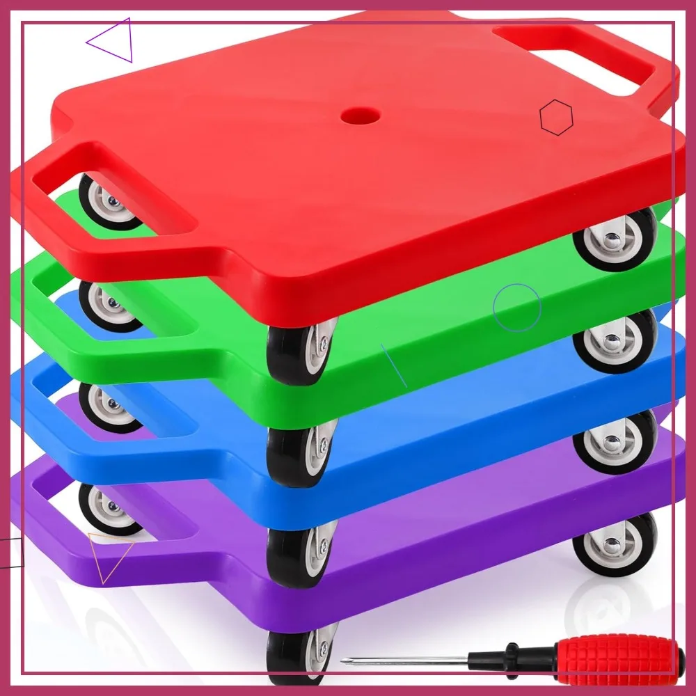 

4 Pack Floor Scooters with Handles, Plastic Casters for Kids, Indoor Sitting Scooter Board, PE Equipment for Home
