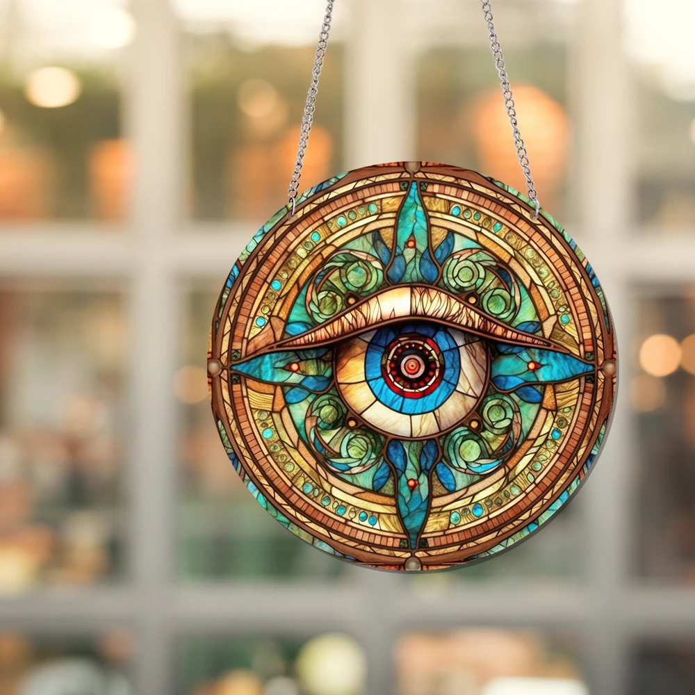 1 pc Eye The Cross Machine Suncatcher Acrylic Signboard Wall Art For Home And Garden Decor Round Acrylic Plaque Door Window