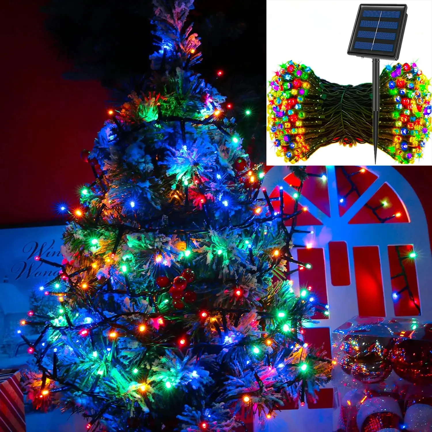 سلسلة أضواء LED تعمل بالطاقة الشمسية أضواء عيد الميلاد الخارجية مقاومة للماء مرصعة بالنجوم لعيد الميلاد الجنية لجو حفلة المهرجان