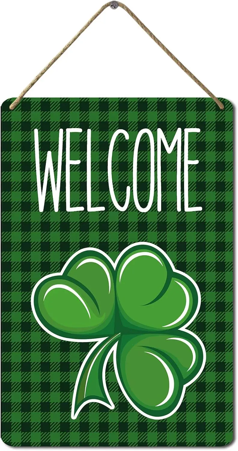 BTFSigns Wooden Hanging Welcome Sign Colorlife St Patricks Day Garden Signs Wall Art Decoration 8x12 Inch Shamrock Lucky Cl sign