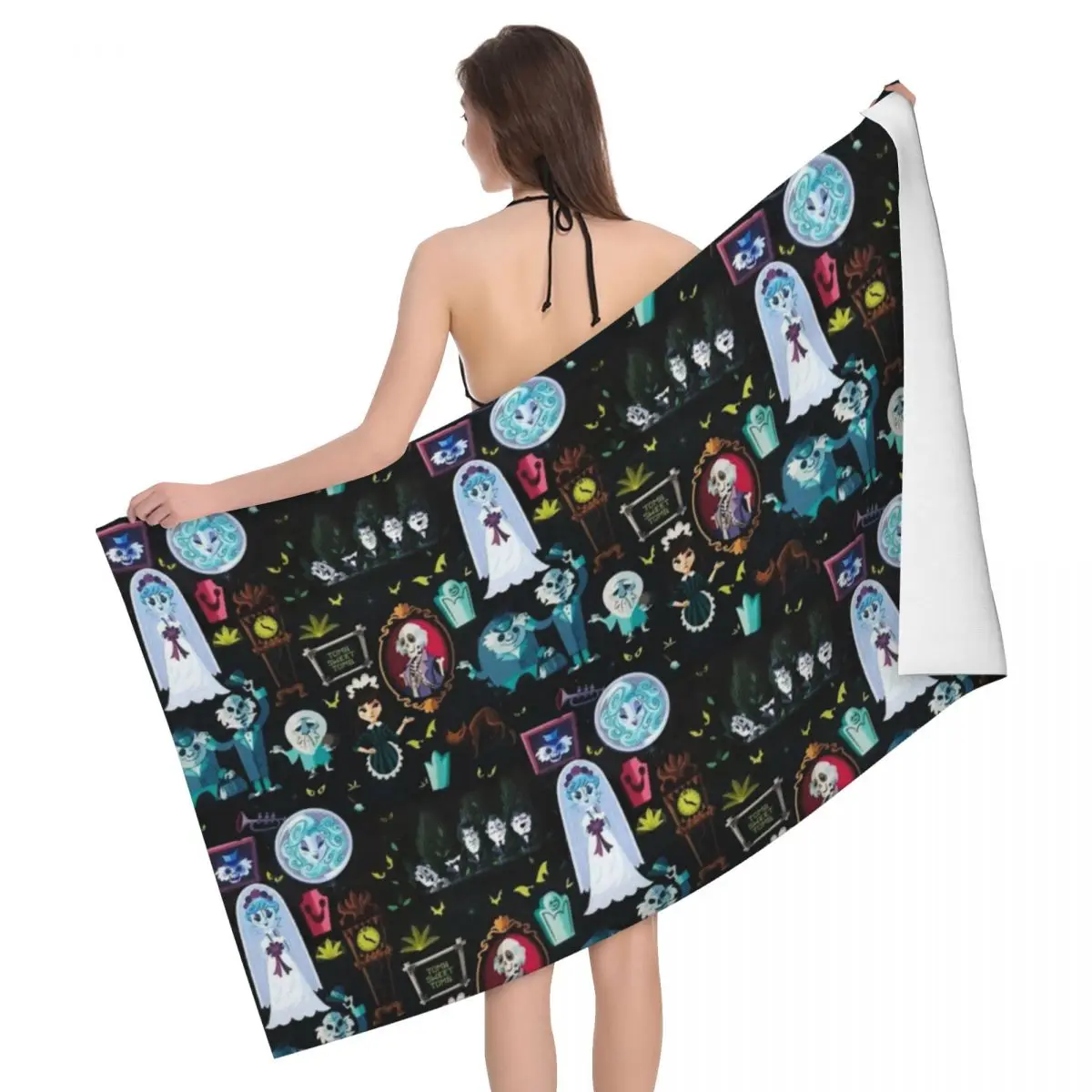 

Happy Haunts Halloween Breathable Microfiber Bath Beach Towel Quick Drying Haunted Mansion Scary Film Shower Yoga Towels