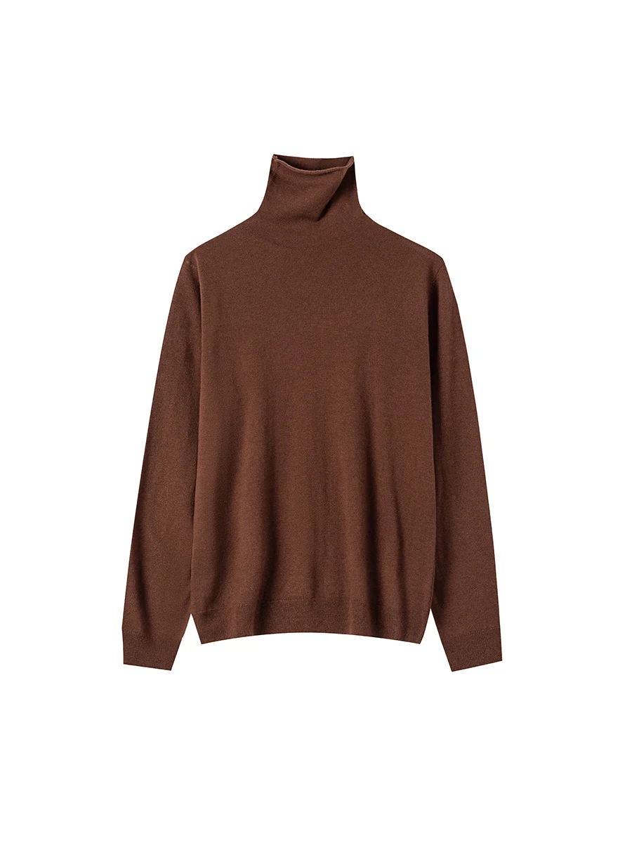 SuyaDream, Women Turtleneck Pullovers, 100%Sheep Wool, High Collar, Fine Yarn Plain Knit Sweaters, 2024 Fall Winter Basic Top