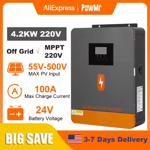 PowMr 4.2KW Hybrid Solar Inverter 24V 220V Off Grid Pure Sine Inverter Dual Output Built in WIFI with MPPT 100A Solar Charger