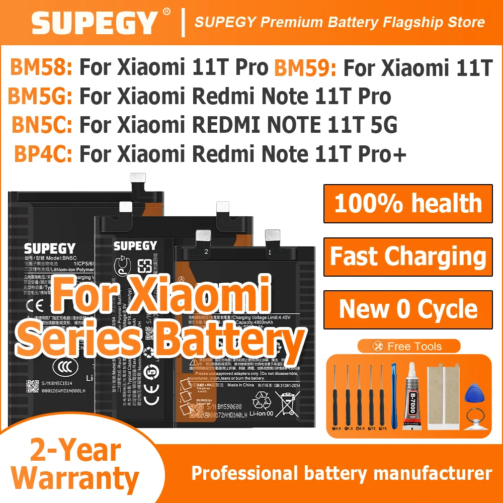 

2026 Years New BN5C BM5G BM58 BM59 Battery For Xiaomi 11T/11T Pro/11T 5G/Redmi Note 11T Pro/Note 11T Pro+ Bateria+Free Tools