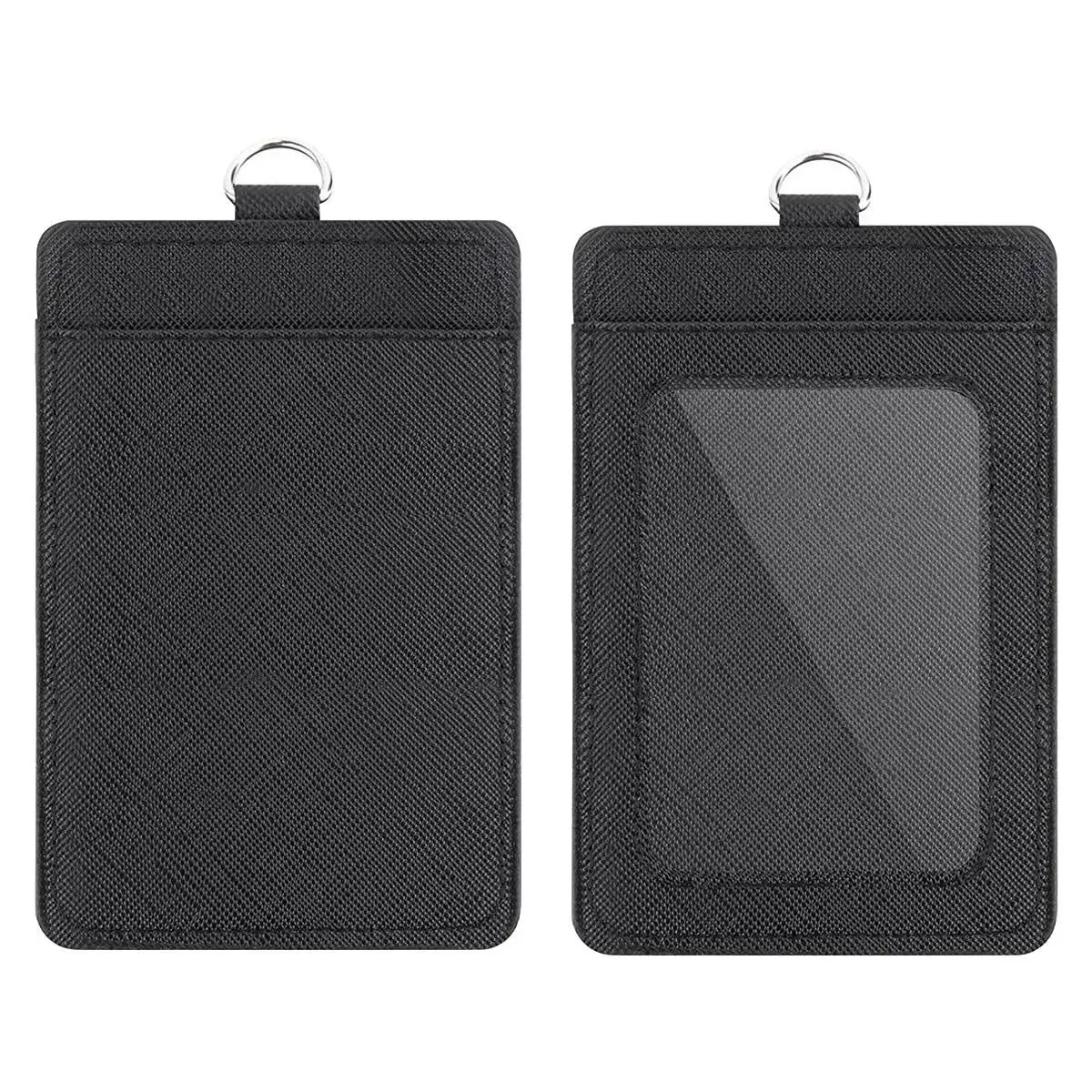 ชุดที่ใส่ป้ายและคลิปม้วนสปริงยืดหดได้สำหรับงานหนัก2ชิ้นที่ใส่ป้ายหนัง PU แนวตั้งช่องเสียบบัตรที่ช่องเสียบบัตรที่หน้าต่างบัตรประชาชนแบบใส