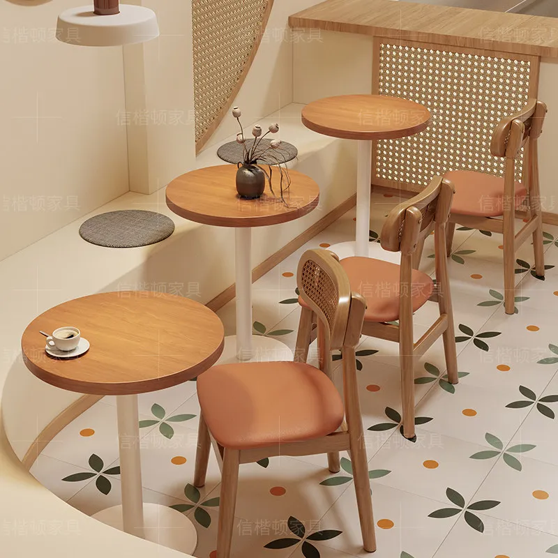 

Bubble tea shop cafe table and chair set, trendy bakery light meal restaurant chairs, snack shop round table