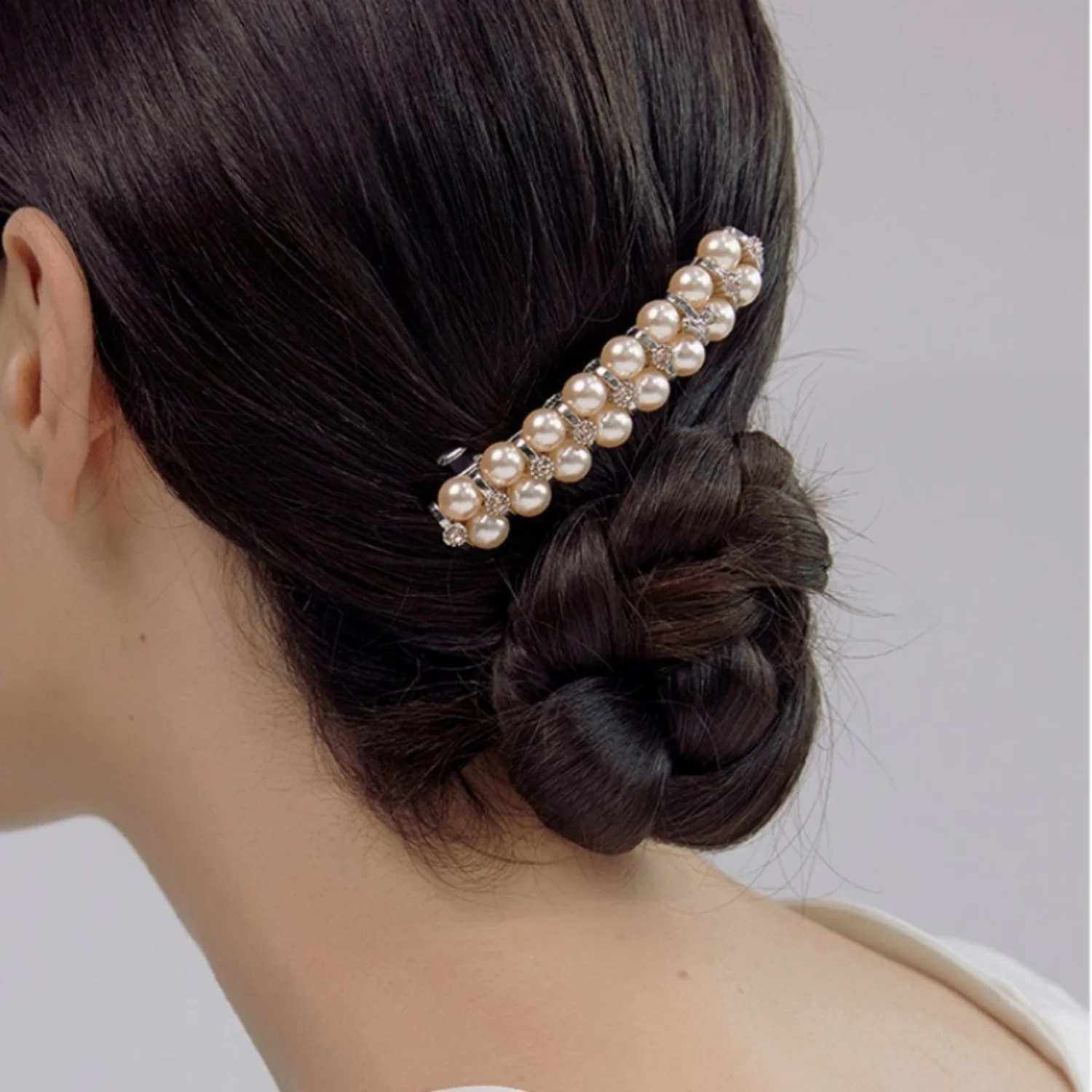 New double-row white pearl zircon spring hairpin vintage exquisite horizontal clip elegant women fashion hair accessories