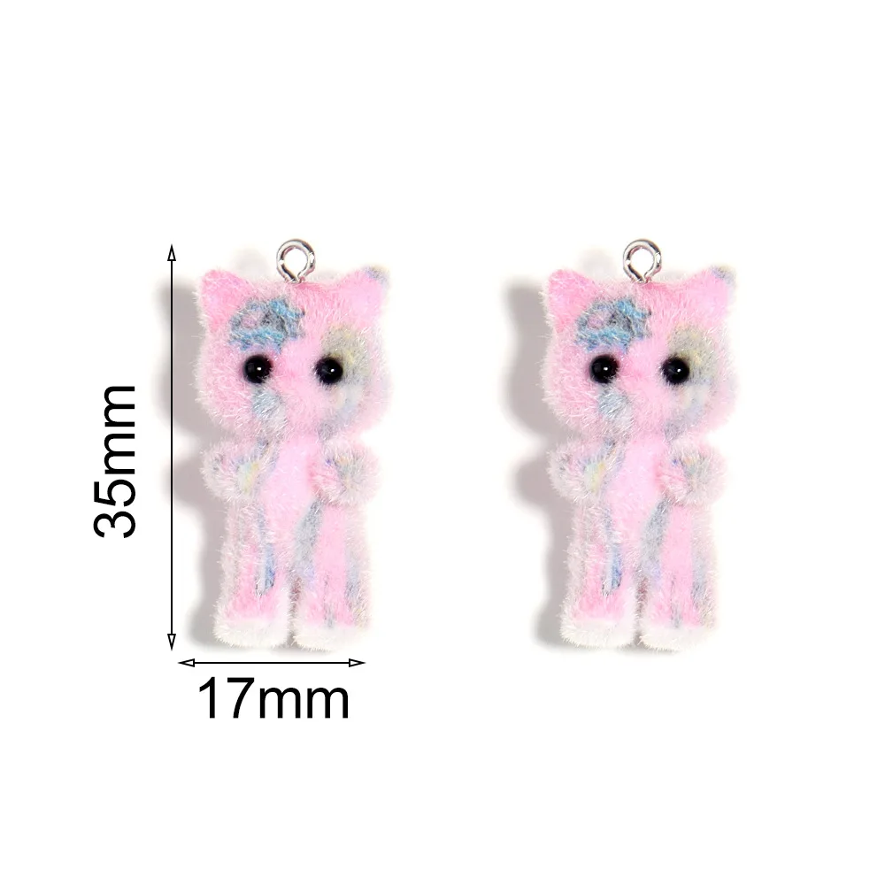 30pcs Resin Flocking Cute Colorful Charms Kitten Plush Doll Pendant for Keychain Necklace DIY Making Jewelry Accessories
