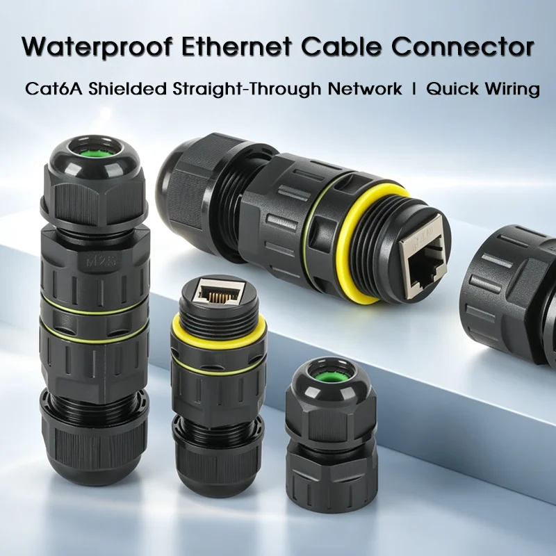 M25 Cat6A Shielded Waterproof RJ45 Coupler IP68 Outdoor POE Ethernet Cable Connector CCTV Network Cable Extension Adapter