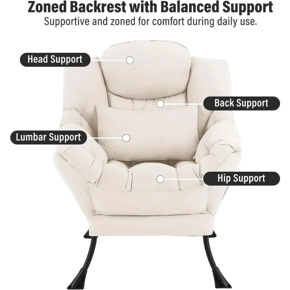 

Современное комфортное кресло с пуфиком и поясничной опорой, идеально подходящее для чтения и отдыха в спальне, функциональная мебель для отдыха