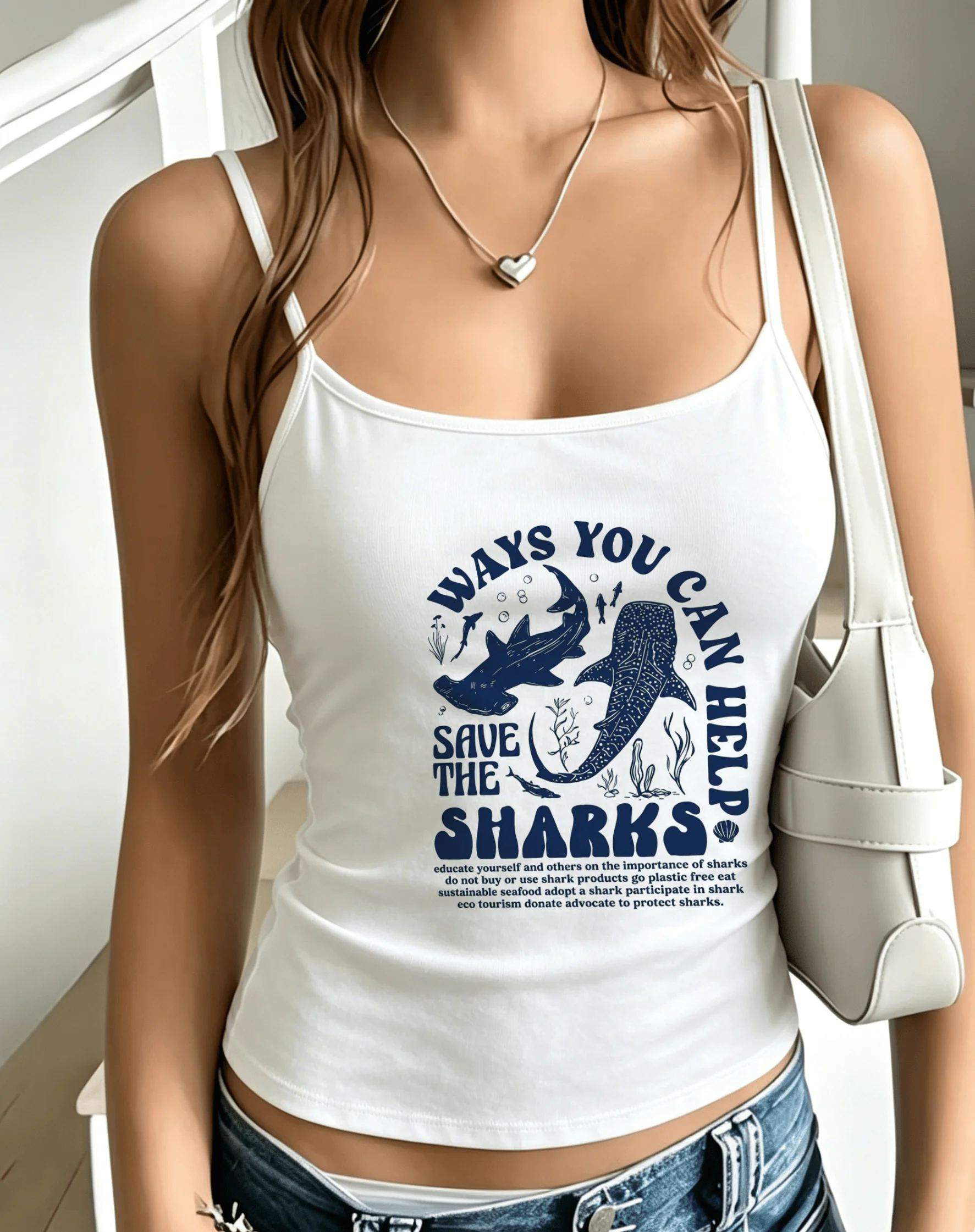 Save Sharks Camisole Ladies Ocean Graphic Tank Top Beach Holiday Diving Outfits Vest Aesthetic Sea Travel Summer Crop Tops