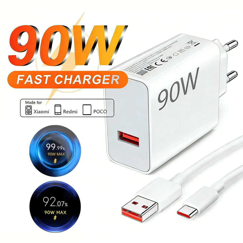 90W Super Fast EU Charger For Xiaomi 13 14 15 Ultra 15T 17 P