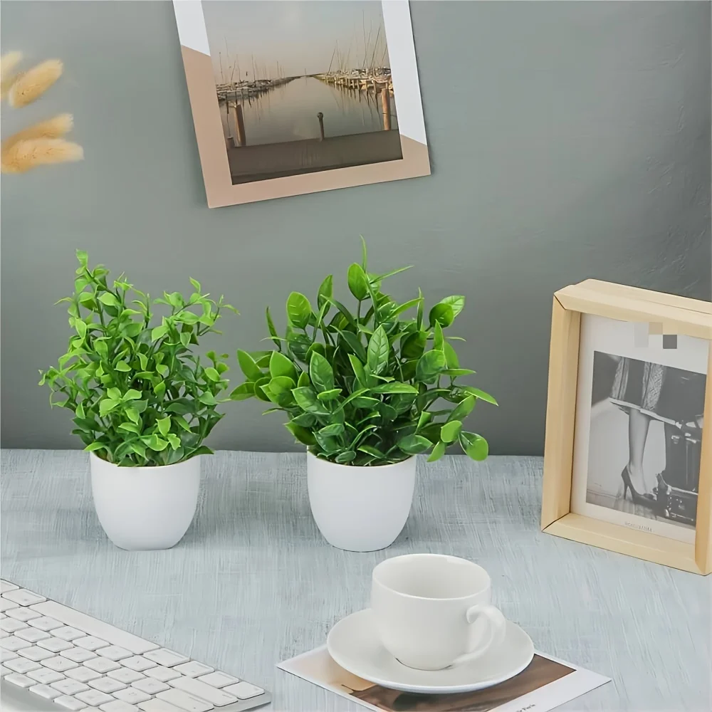 4pcs Mini Artificial Potted Plants Fake Bonsai Greenery for Home Office Farmhouse Bathroom Shelf Decor Indoor - view 3