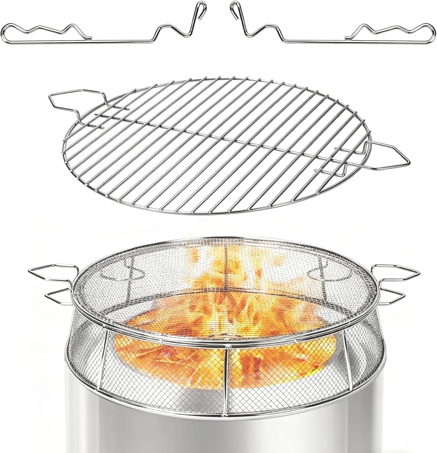 Fire Pit Spark Shield Cover & Cooking Grate for Solo Stove Yukon 27 Inch, 304 Stainless Steel Fire Pit Accessories with Stand