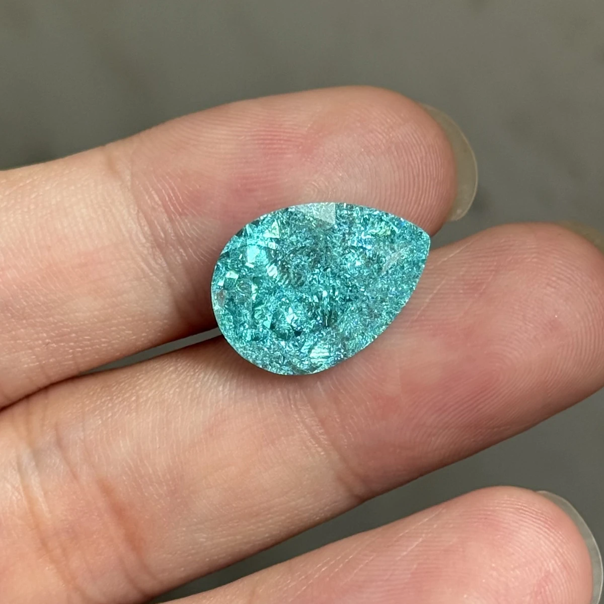 Lab Created Iced Crushed Blue Paraiba Pear Fancy Cut Paraiba Gemstone