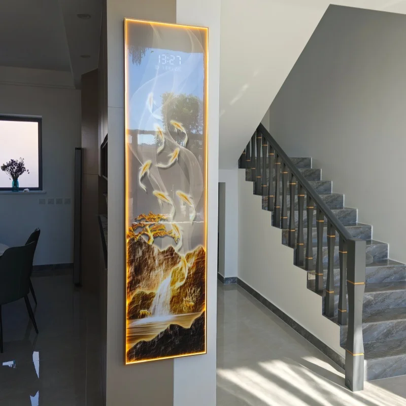 Modern Luxury Led Electronic Clock Hanging Painting Living Room Entrance Home Appliance Corridor Lustre Background Wall Lamp