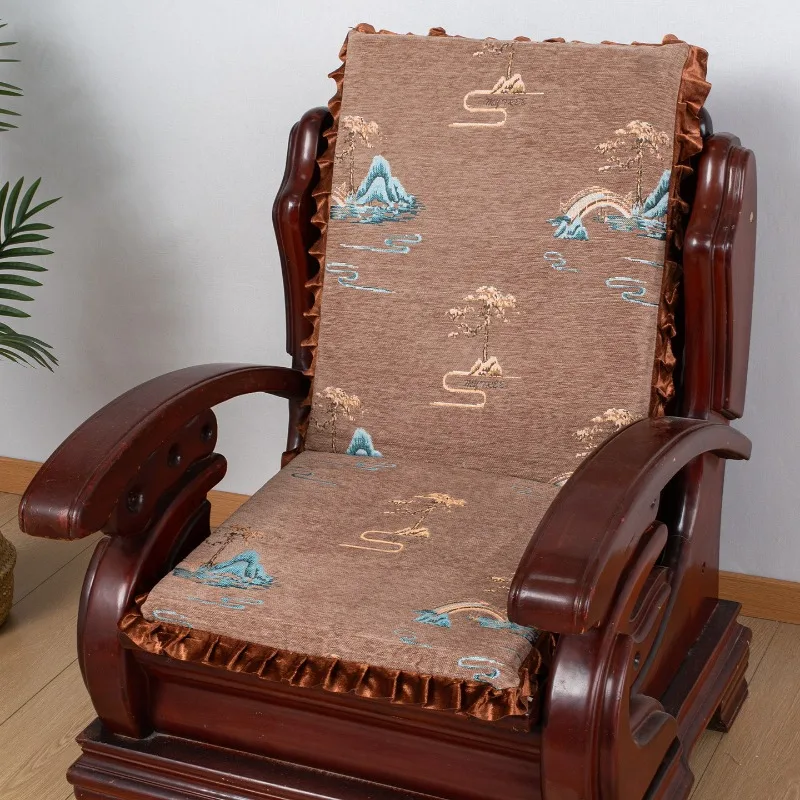 Vintage Solid Wood Sofa Cushion with Backrest Thickened Sponge Non‑Slip Seat Pad Chinese Style Mahogany Armchair Cushions
