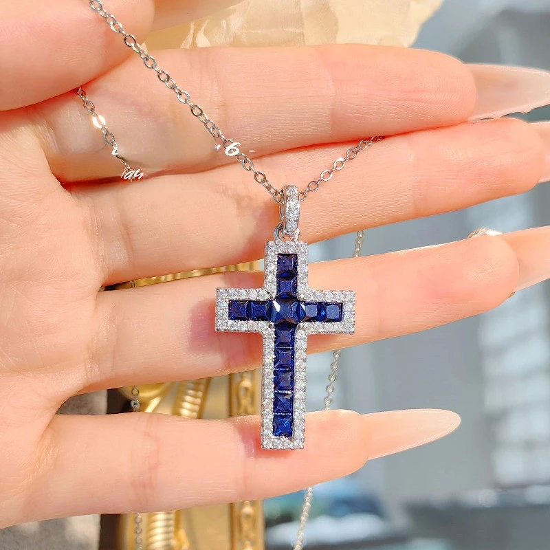 Vintage Lab Ruby Cross Pendant 925 Sterling Silver Party Wedding Pendants Necklace for Women Men Anniversary Jewelry Gift