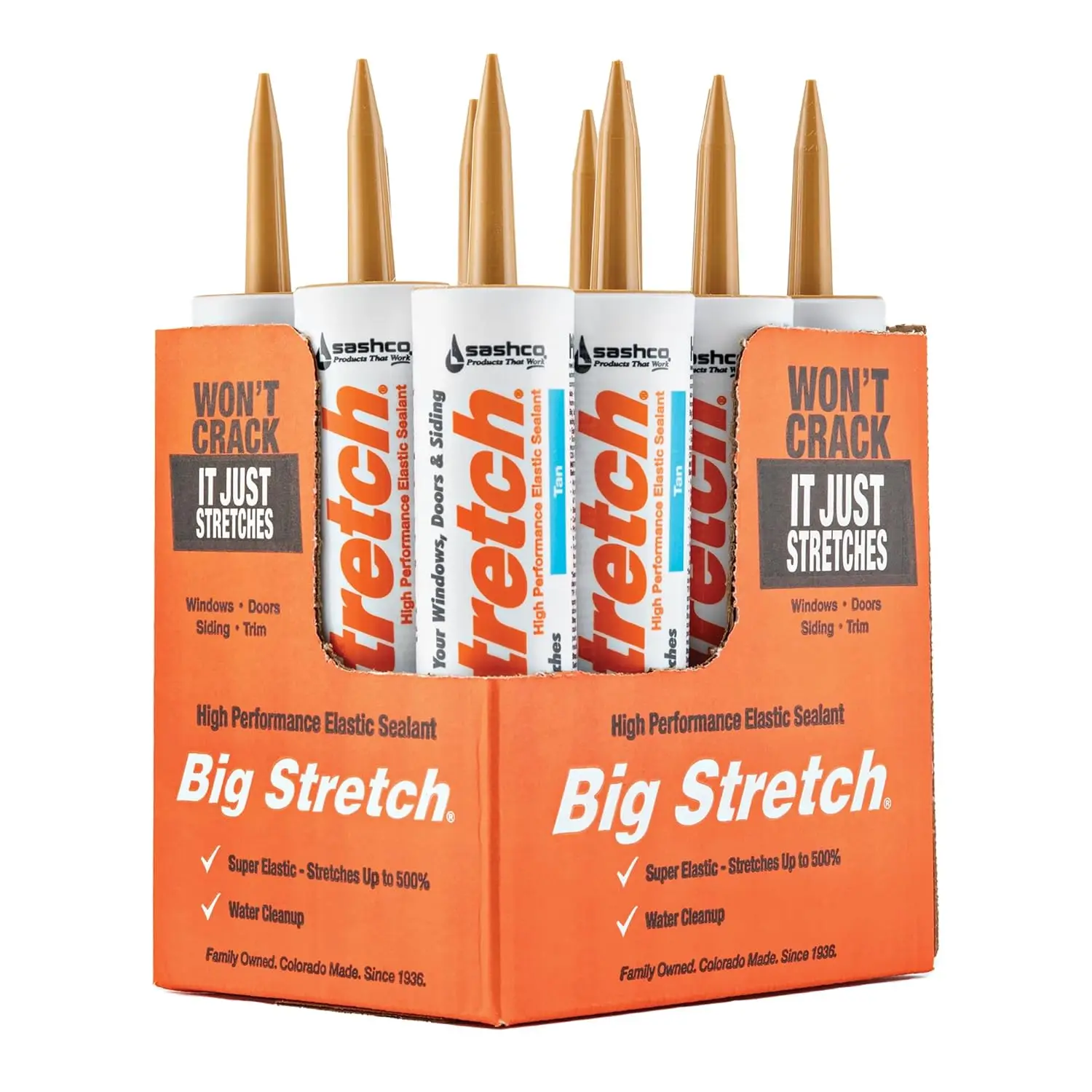 ig-P-Ta-12 Big Stretch Acrylic Latex High Performance Caulking Sealant, 10.5 Ounce Cartridge, Tan (Pack Of 12)