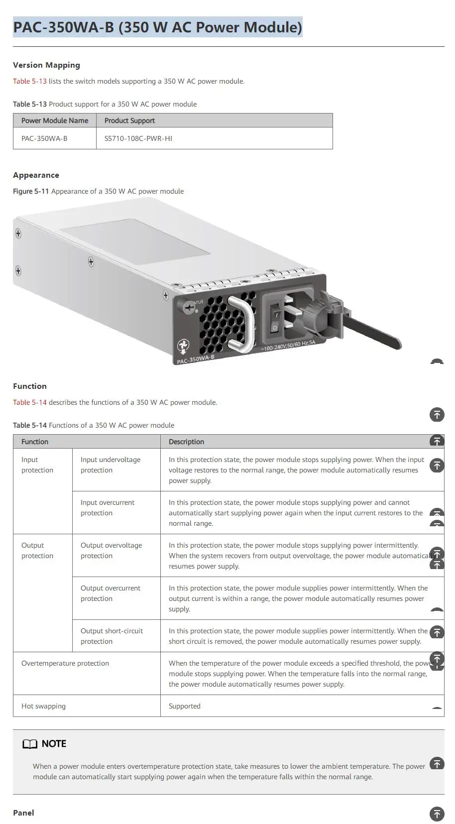 PAC-350WA-B  350W AC Power Supply Module for Huawei S5700 Series Switches