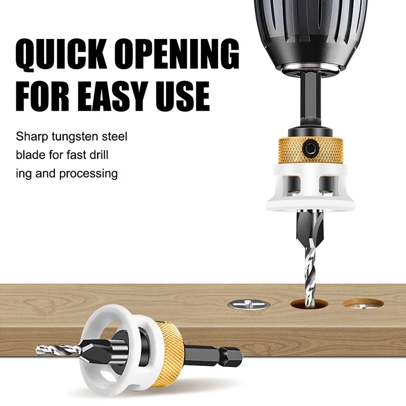 Senkerbohrer mit vier Kantenbegrenzung; 1 Stück Kegellochbohrer mit Holzbearbeitungslegierung, Stufenbohrer mit einstellbarer Tiefe für versteckte Schrauben