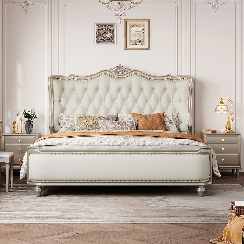 Leather soft bag solid wood bed, master bedroom wedding bed, double bed modern light luxury high-end sense