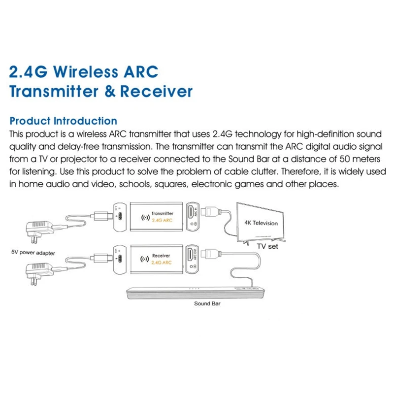 B63B-2.4G Wireless Audio ARC เครื่องส่งสัญญาณ 50M เสียง Txandrx ไร้สาย-Extender สําหรับโปรเจคเตอร์ทีวี