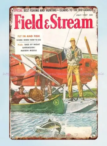 July 1957 Field & Stream magazine cover fishing metal tin sign wall plaque home