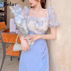 Jielur Short Sleeve Evening Party Midi Dress Women Summer Style 2 Piece Set Fashion Suits Elegant Vintage Lace Dress Female