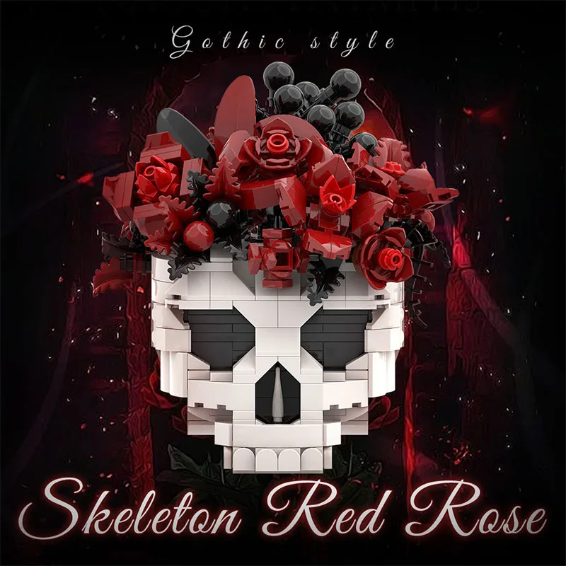 MOC Skull Rose Flower Pot DIY Building Blocks Creative Gifts for Kids Adults Halloween Dark Romance Home Decor Model Kits Toys