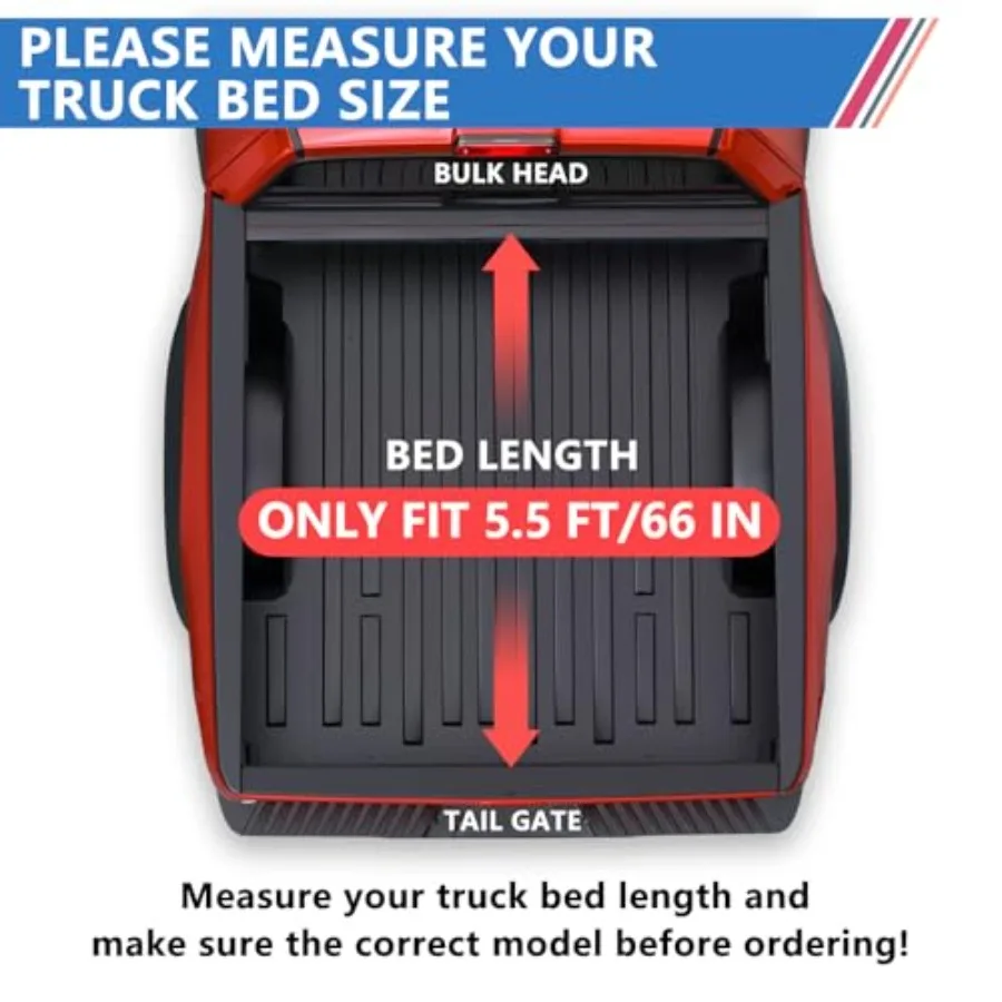 غطاء تونيو لسرير الشاحنة ثلاثي الطي بطول 5.5 قدم مناسب لـ 2022 2023 2024 2025 غطاء تونيو من الألومنيوم الأسود سهل التركيب #2