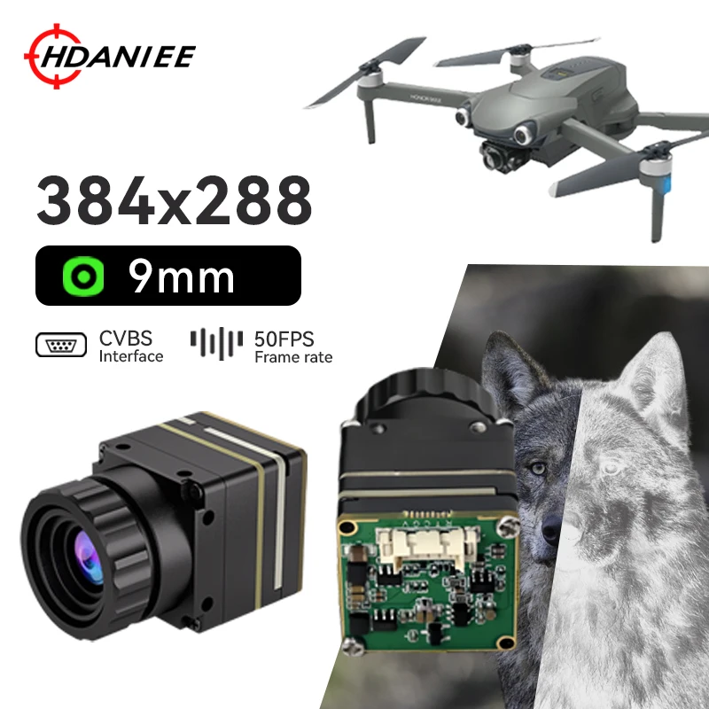 Infrared Thermal Imaging Camera Module For Outdoor DIY FPV RC /CAR 384*288px 9.1mm Thermal Camera Mainboard&Lens CVBS
