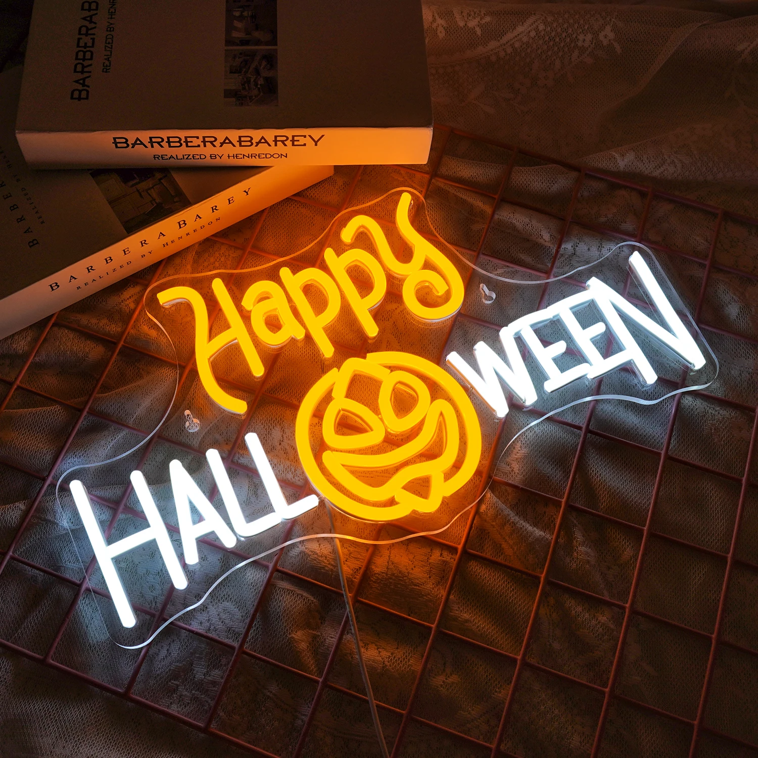 Happy Halloween Neon Led Sign Pumpkin Room Decoration For Party Home Bedroom Bar Club Dimmable Wall Decor With Remote Control