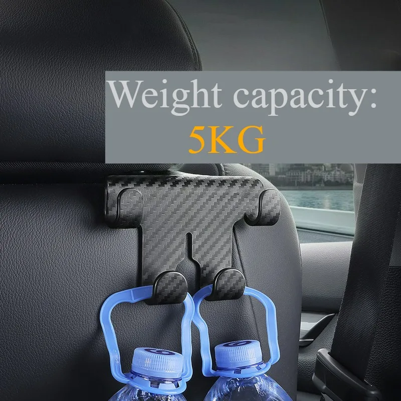 

2-in-1 Car Seat Hook with Carbon Fiber Pattern, High Quality Shatter-Resistant Simultaneously Holds Phones and Personal Items