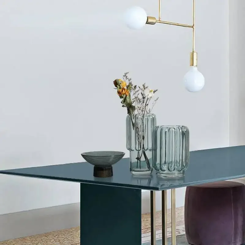 Home Blue Transparent Vertical Glass Vase Home Designer Living Room Soft Decoration Flower Ware