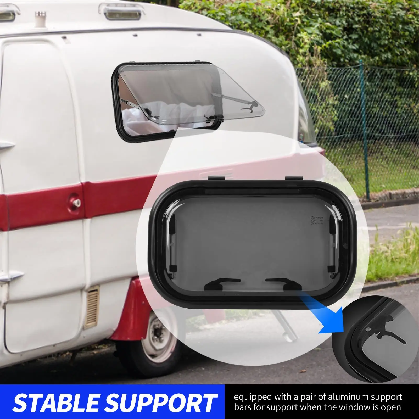 RV Window 500mm 300mm UV Protection Insect Proof 75° Opening Angle for motorhome Window with Sunshade Screen for trailers for