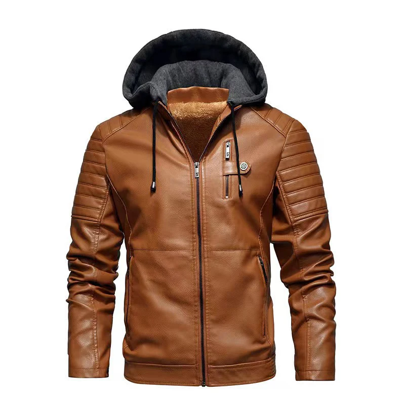 

Fashion Casual Style Wind-Resistant Leather Jacket With Hood Quality Men Clothing Winter Parkas Comfortable Roupas Masculinas